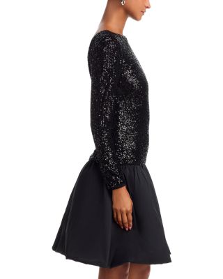 Long Sleeve Boat Neck Combo Bubble Dress