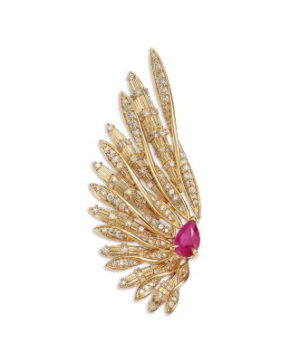 Ruby &amp; Diamond Angel Wing Pin in 14K Yellow Gold