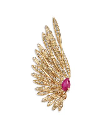 Bloomingdale's Fine Collection Ruby & Diamond Angel Wing Pin in 14K ...