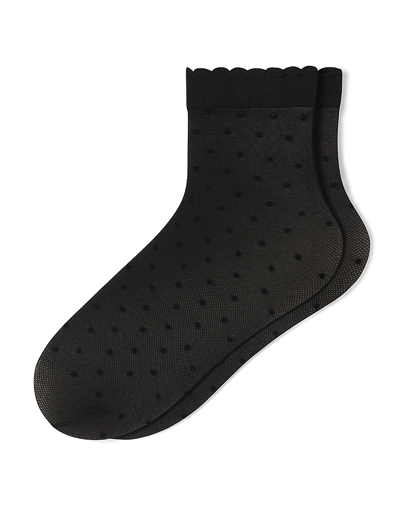 Hue Flocked Dot Mesh Anklet Socks In Black