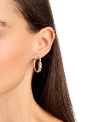 Diamond Round & Baguette Oval Hoop Earrings in 14K Yellow Gold, 1.25 tcw