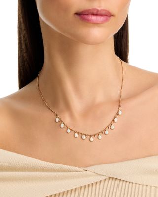 Opal & Diamond Bezel Dangle Bead Necklace in 14K Yellow Gold, 18"