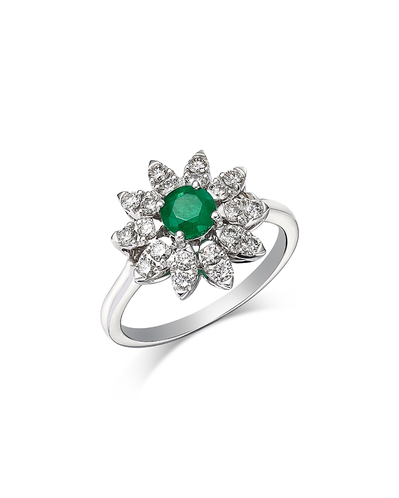 Bloomingdale's Fine Collection Emerald & Diamond Flower Ring in 14K White Gold