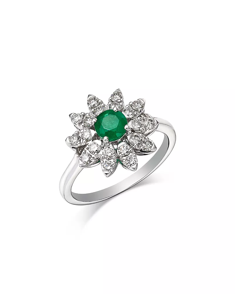 Bloomingdale's Fine Collection Emerald & Diamond Flower Ring in 14K White Gold