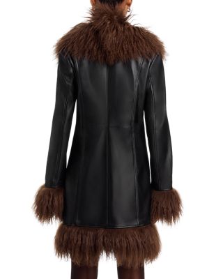 Dorothy Leather & Shearling Trim Midi Coat