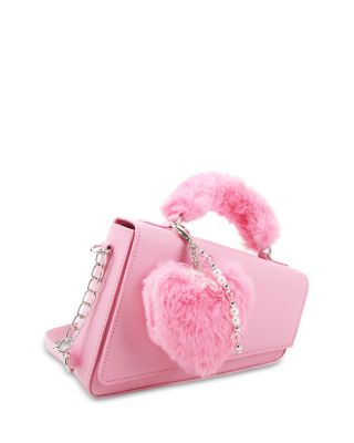 Angled Flap Crossbody With Faux Fur Charm