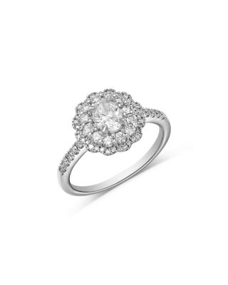 Bloomingdale's Fine Collection - Diamond Oval & Round Cut Flower Engagement Ring in 14K White Gold, 1.04 tcw