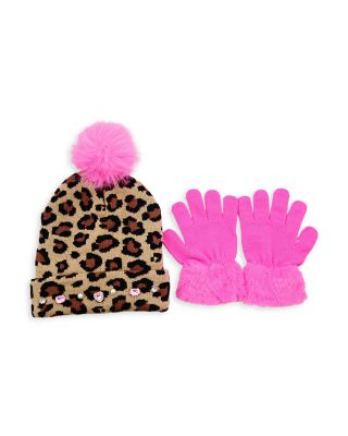 Girls' Leopard Print Hat & Gloves Set 