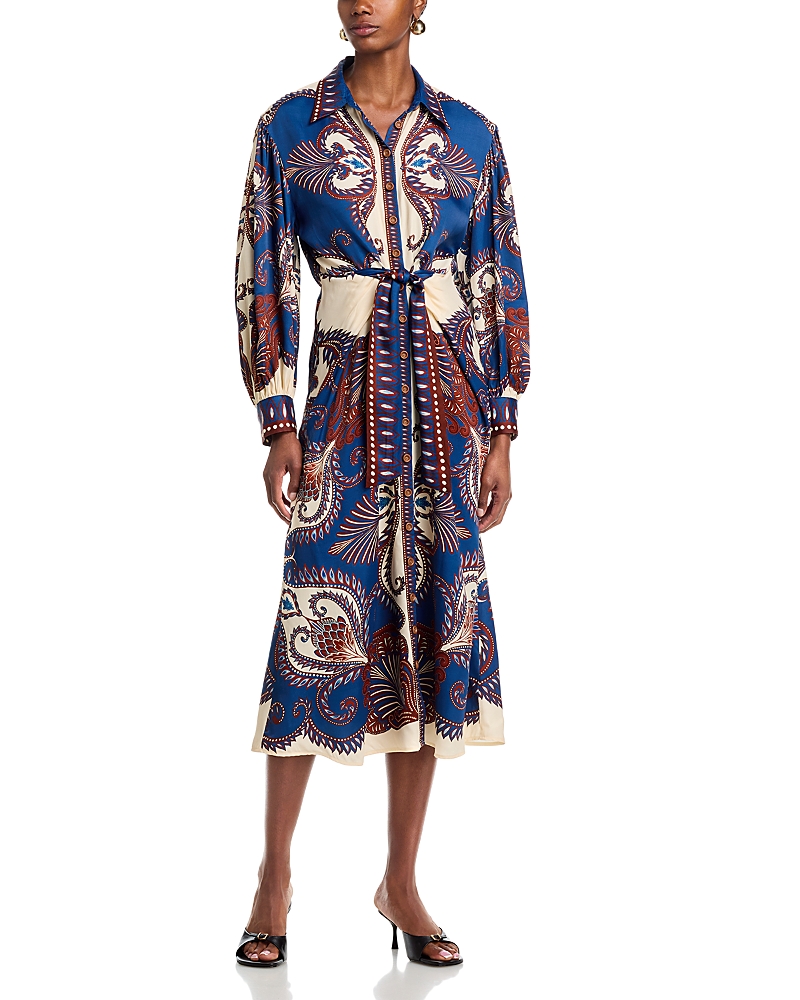 Farm Rio Blue Arabesque Scarf Lenzing Ecovero Viscose Midi Dress In Multi