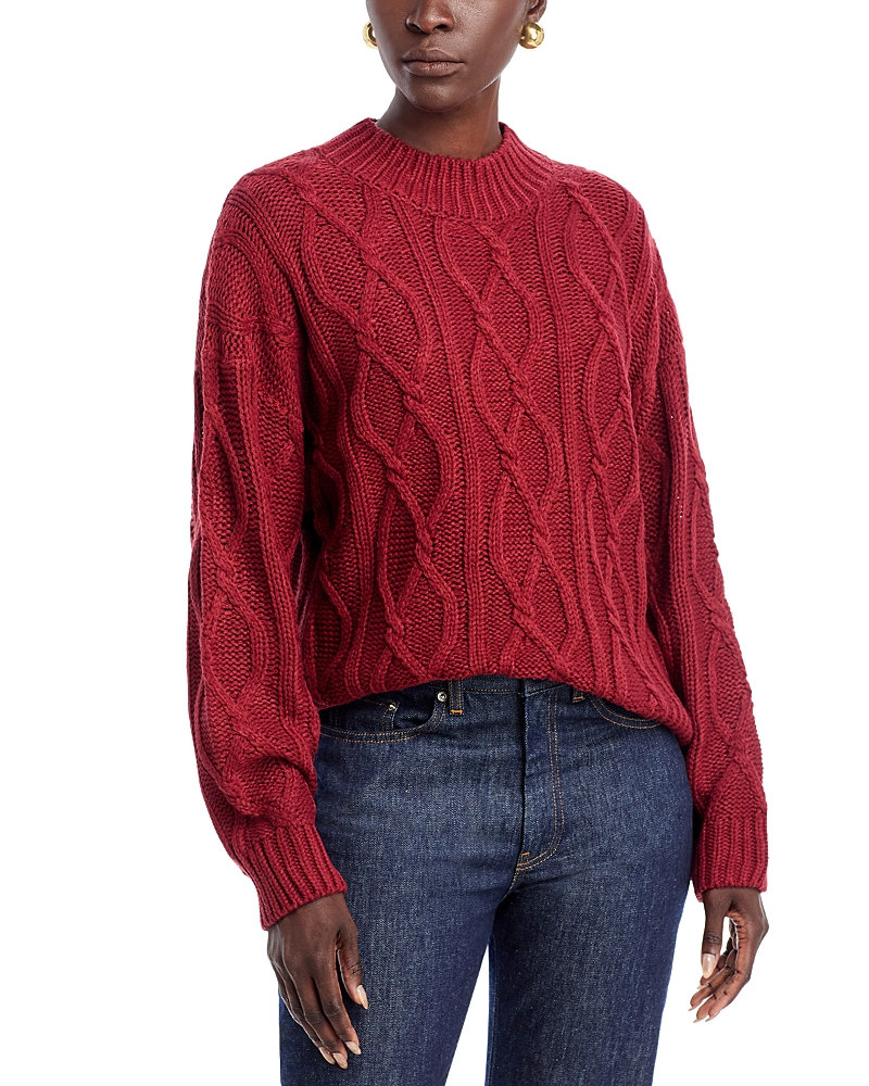Elan Cable Knit Crewneck Sweater In Red