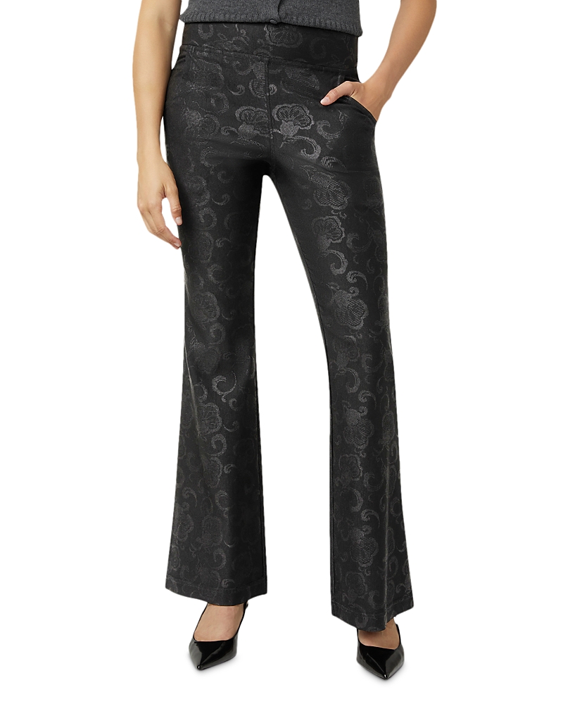 Hue Etched Floral High Rise Baby Bootcut Jeans In Black In Black