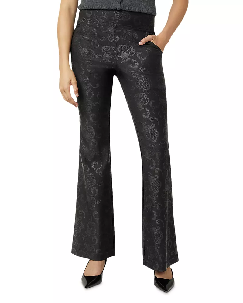 Hue Etched Floral High Rise Baby Bootcut Jeans in Black