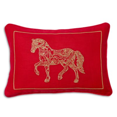 Lunar New Year Horse Embroidered Decorative Pillow, 12" x 18"