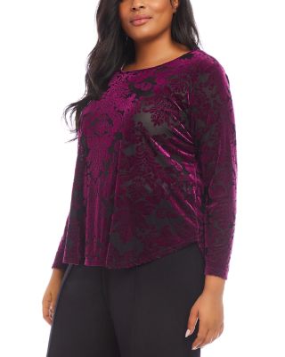 Plus Size Velvet Burnout Shirttail Top