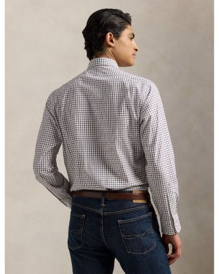 Cotton Stretch Poplin Gingham Check Classic Fit Button Down Shirt