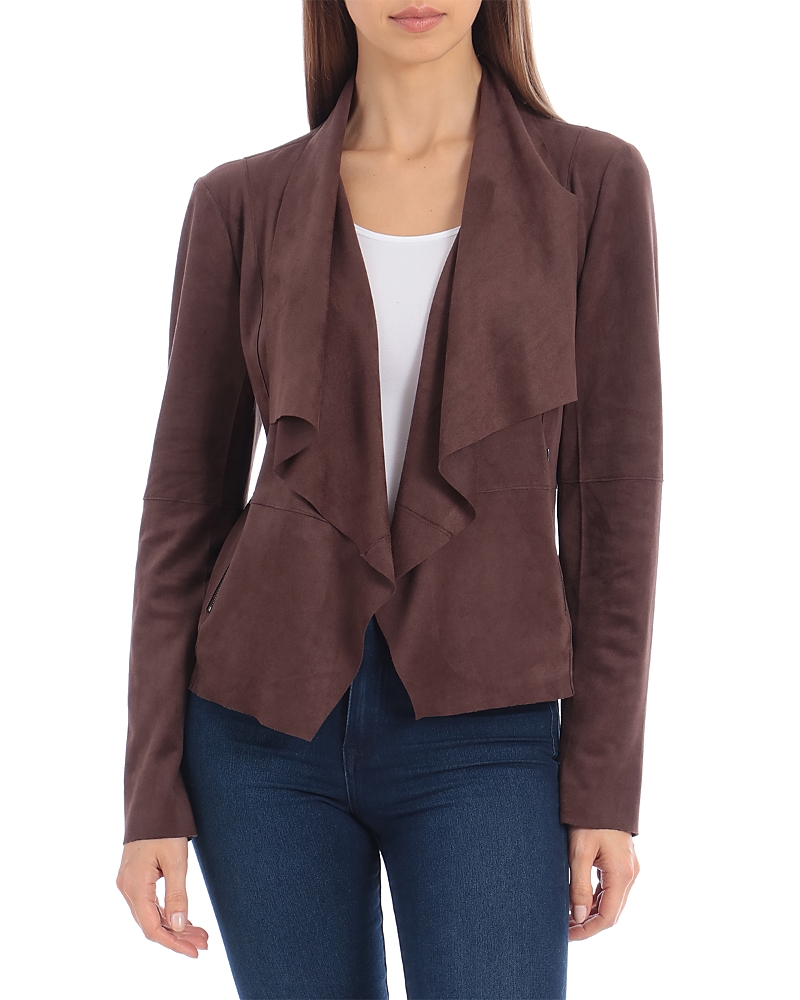 Bagatelle Faux-suede Drape-front Jacket In Brown