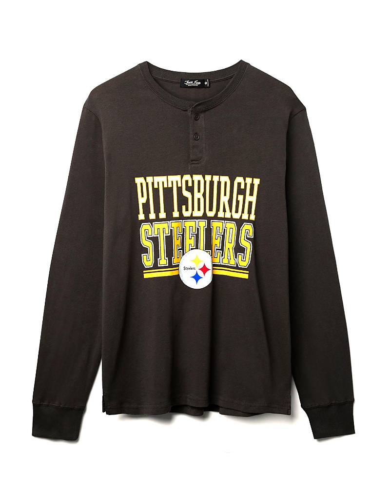 Junk Food Clothing Unisex Nfl Pittsburgh Steelers Long Sleeve Henley Tee In Gray