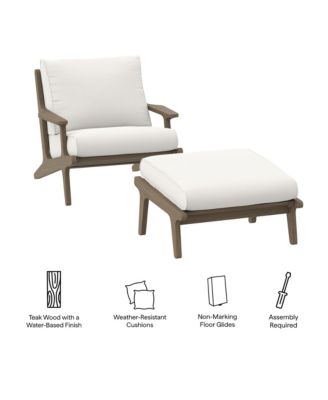  Saratoga Outdoor Patio Teak Wood Chair and Ottoman, Set of 2