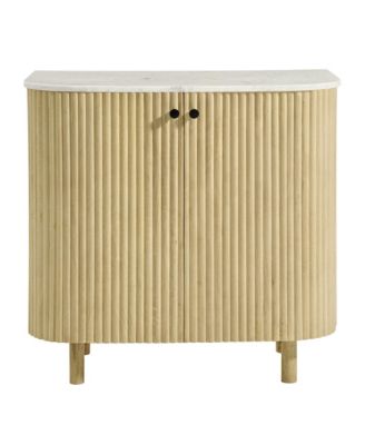 Caldera 33" Curved Solid Wood and Marble Accent Storage Cabinet