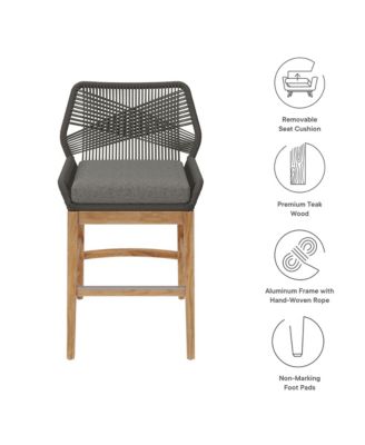 Wellspring Outdoor Patio Teak and Rope Counter Stool