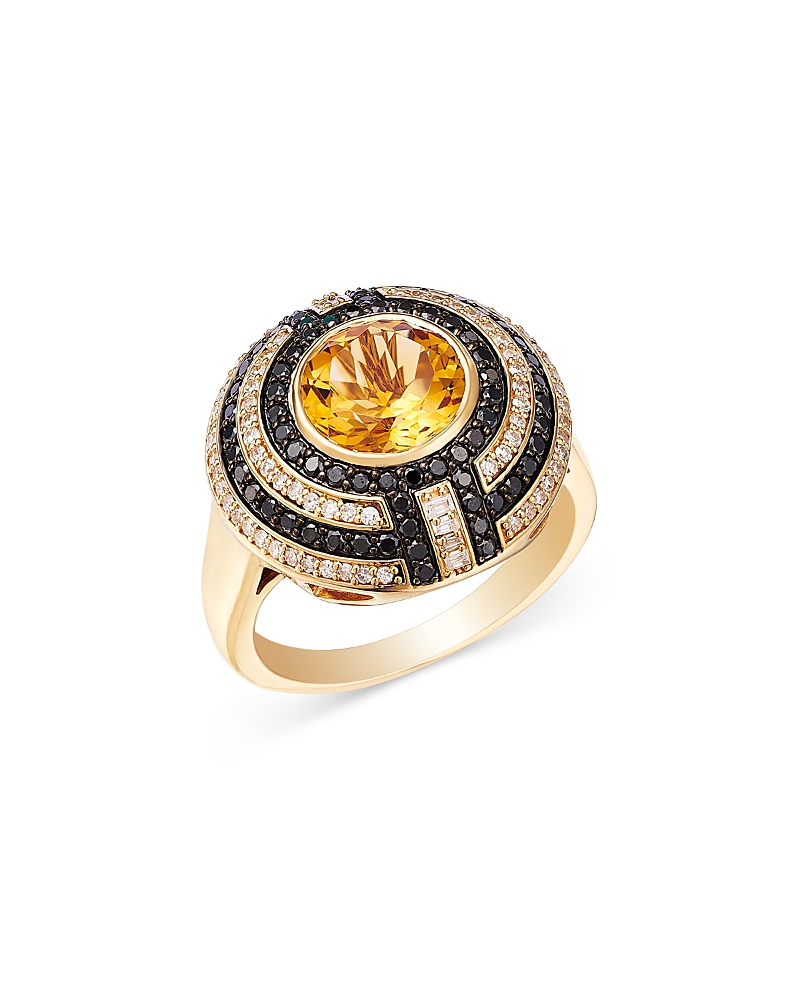 Bloomingdale's Fine Collection Citrine, Black & White Diamond Circle Ring in 14K Yellow Gold