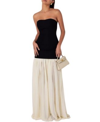 Strapless Cream Chiffon Maxi Dress