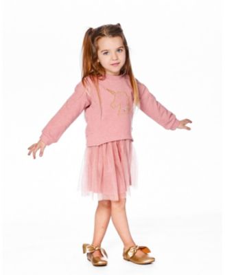 Girls' Bi-Material Dress with Mesh Skirt - Little Kid