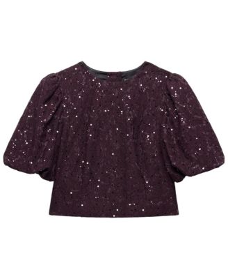 Women's Sequin Lace Puff Sleeve Top