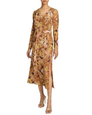 Piper Long Sleeve Cowl Neck Dress in Floral Crepe