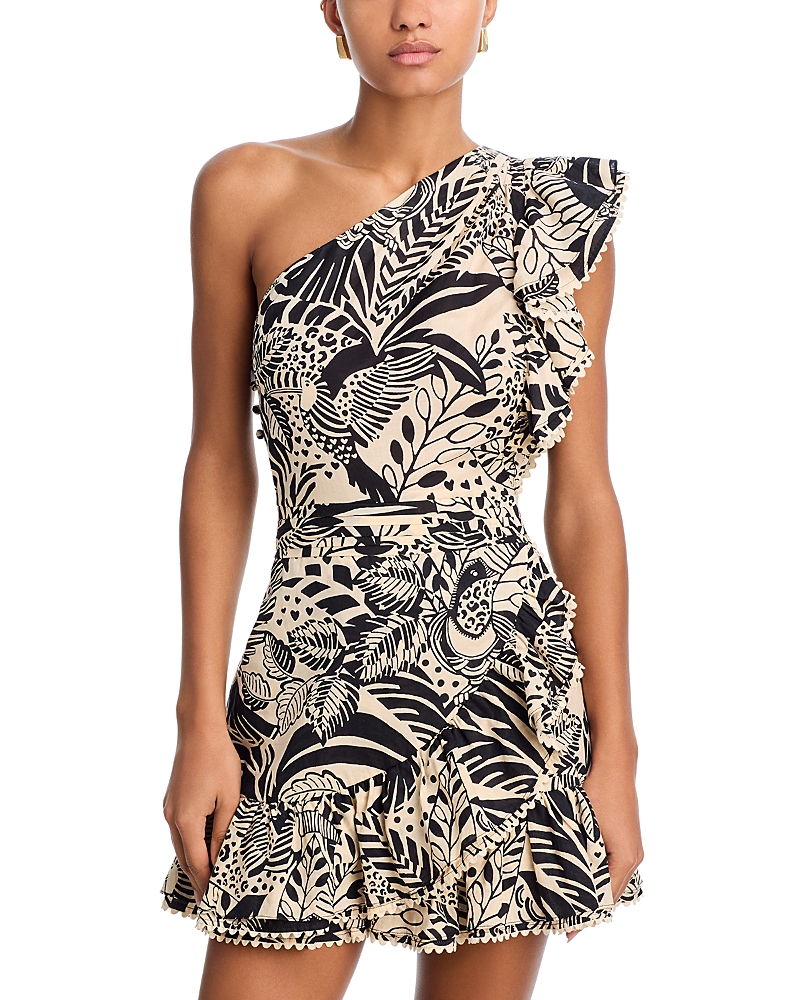 Poupette St Barth Corinne Ruffled Printed Cotton Minidress In Black