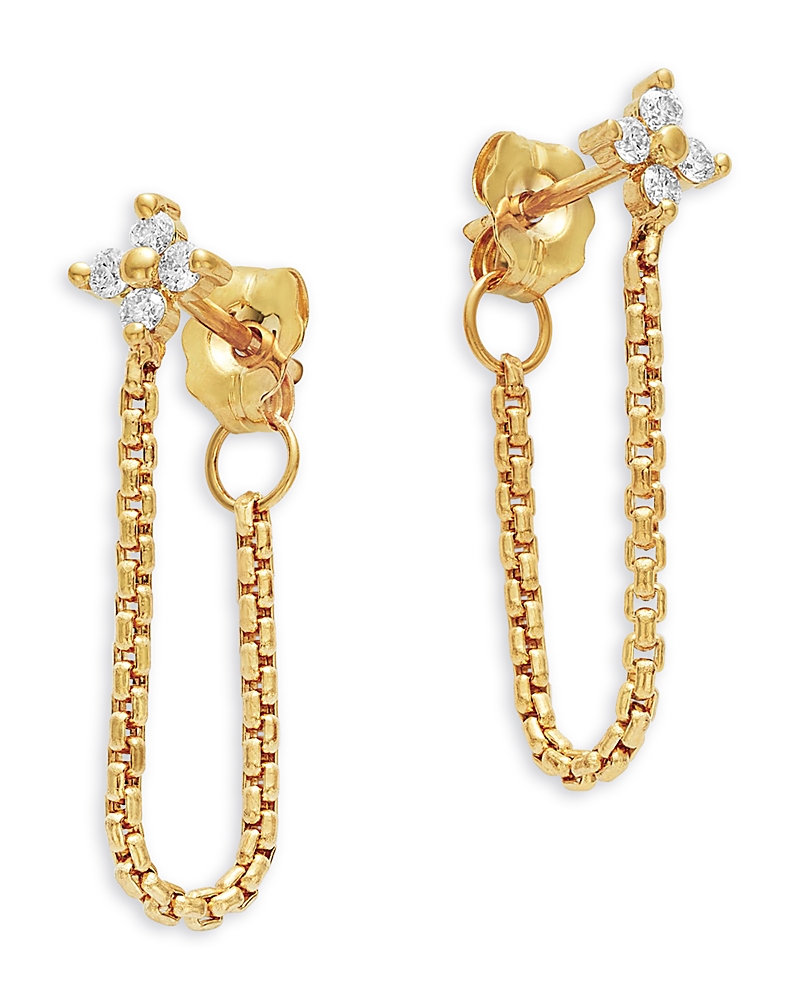 Zoe Chicco 14K Yellow Gold Prong Diamonds Flower Chain Huggie Hoop Earrings