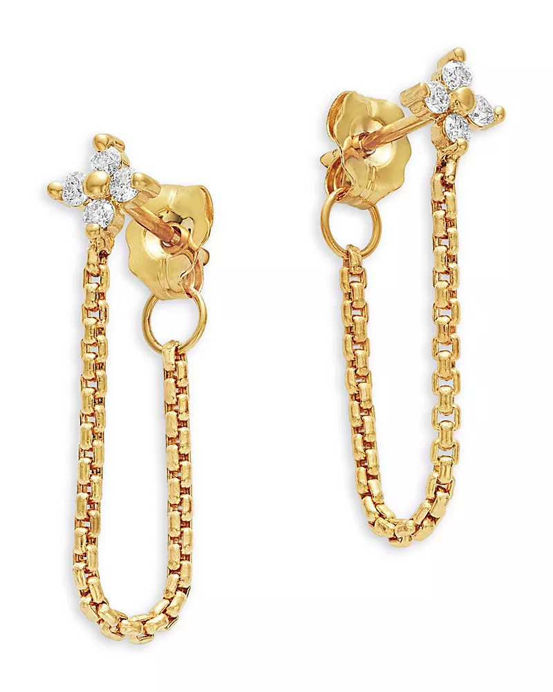 Zoe Chicco 14K Yellow Gold Prong Diamonds Flower Chain Huggie Hoop Earrings