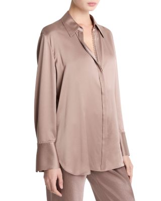 Lace Trim Satin Blouse