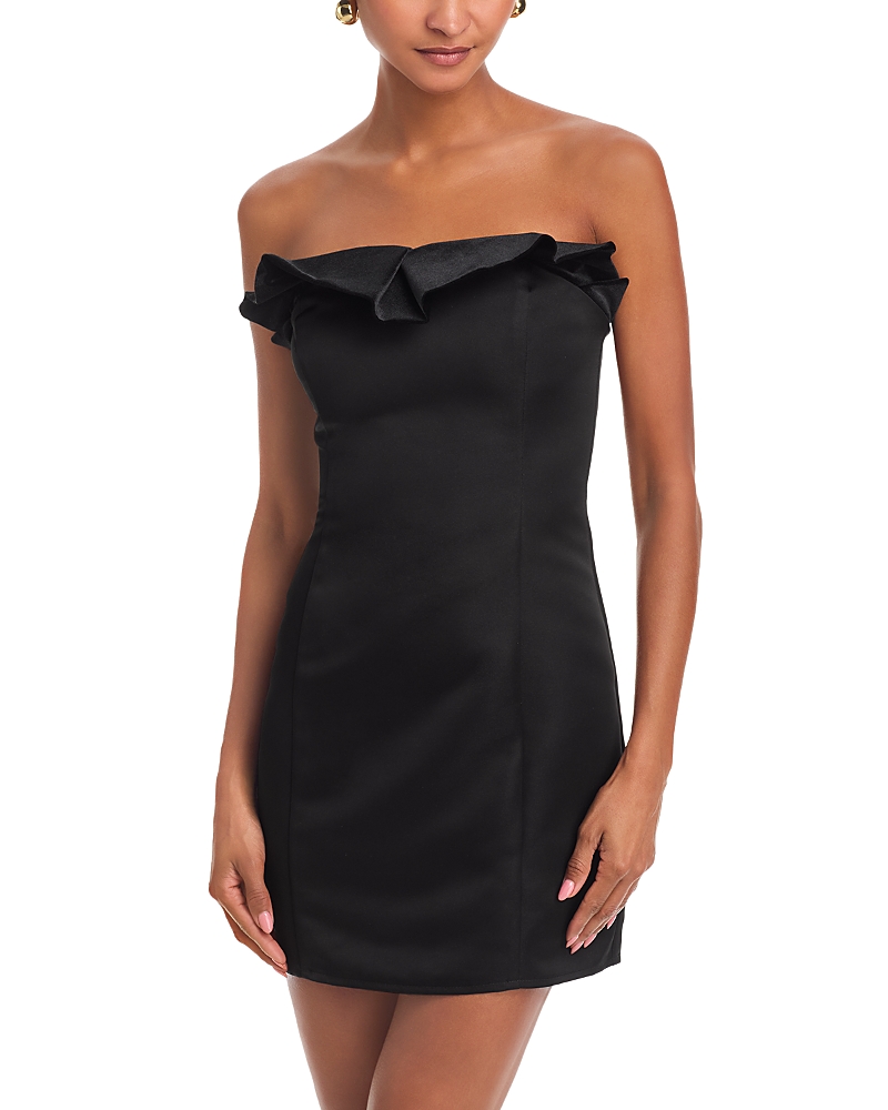 Aqua Ruffled Strapless Mini Dress - Exclusive In Black