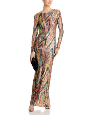 Long Sleeve Sequin Swirl Maxi Dress - Exclusive
