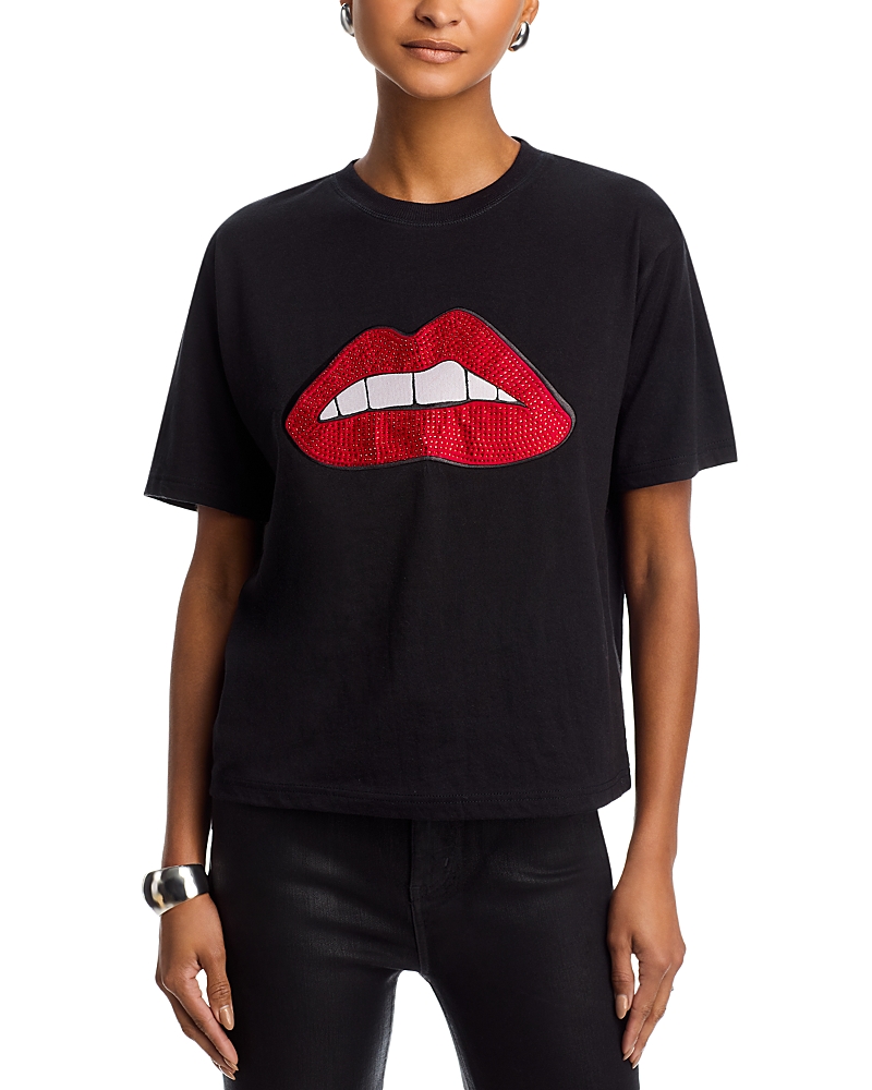 Vintage Havana Embellished Lips Tee In Black