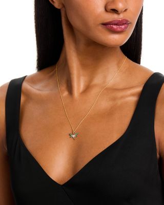 Emerald Ombre Dragonfly Pendant Necklace in 14K Yellow Gold, 20"