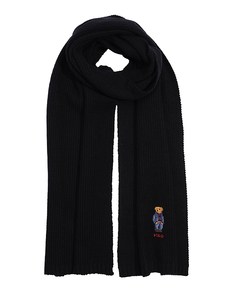 Polo Ralph Lauren Solid Denim Bear Scarf In Black