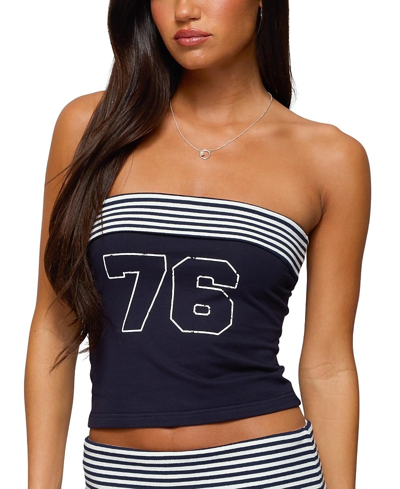 Edikted 76 Stripey Fold Over Tube Top In Black