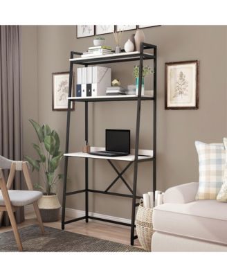 Goshen Steel Base 2-Shelf Writing Desk with USB Port and Power Outlet