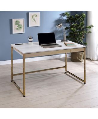 Gallway Steel Base 2-Drawer Writing Desk with USB Ports and Outlets