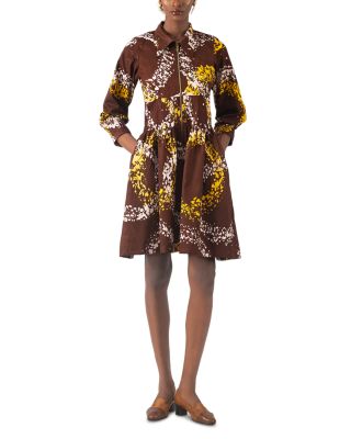 Kolawole Printed Zip Front Elbow Sleeve Dress