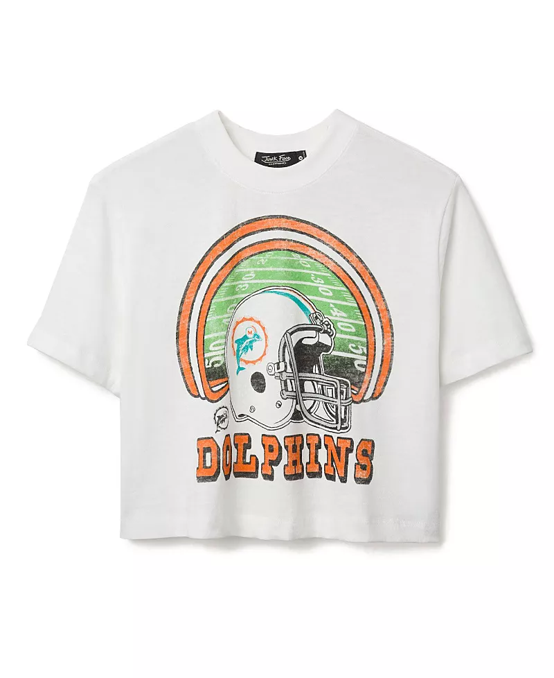 Junk Food Clothing Women's Nfl Miami Dolphins Game Time Mock Neck Crop Tee
