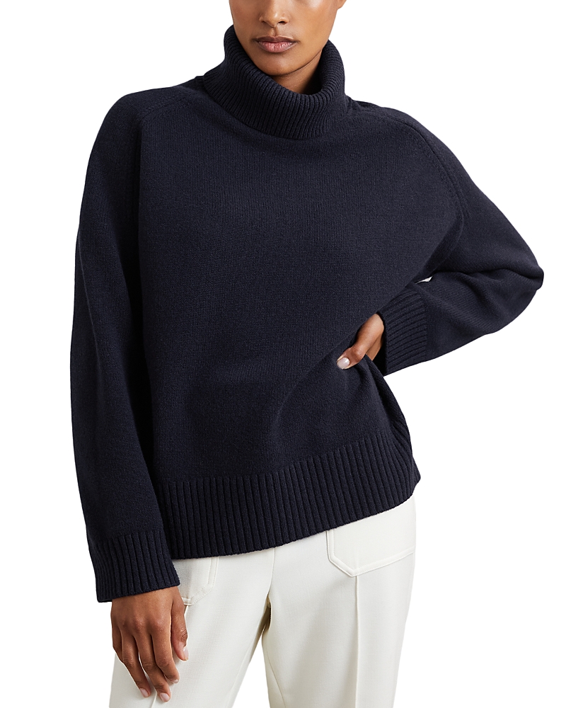 Reiss Womens Navy Brooklyn Roll-neck Wool And Cashmere-blend Jumper Xs In Blue
