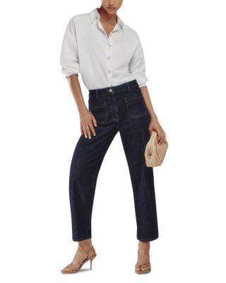 Petites Marcie Straight Patch Pocket Jeans in Dark Blue