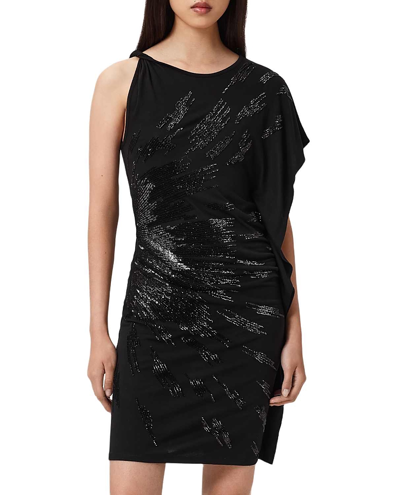 Allsaints Viscose Sophie Embellished Mini Dress In Black
