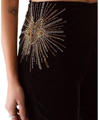 Star Embellished Velvet Flared Pants