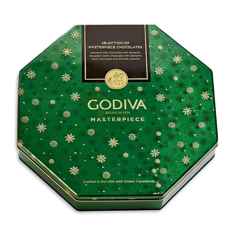 Godiva Holiday Masterpiece Wrapped Chocolate Tin, 50 Piece In Green