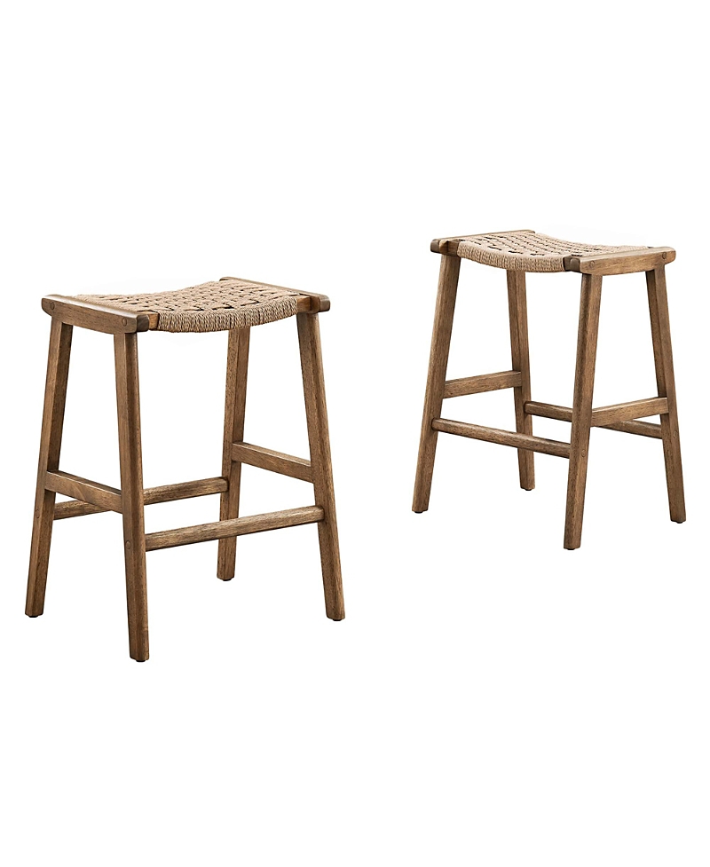 Modway Saoirse Woven Rope Wood Counter Stool, Set of 2