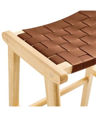 Saoirse Leather Wood Bar Stool, Set of 2